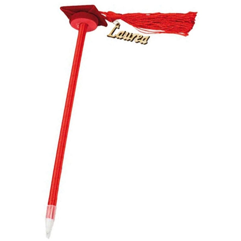foto del prodotto trade shop traesio set 12 bomboniera laurea penna a sfera rossa rosso con applicazione legno tocco 