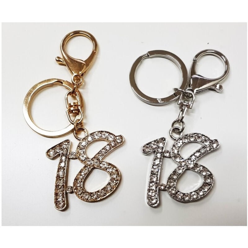 foto del prodotto trade shop traesio - set 12 bomboniera oro argento brillantini 18 anni compleanno portachiavi chiave -