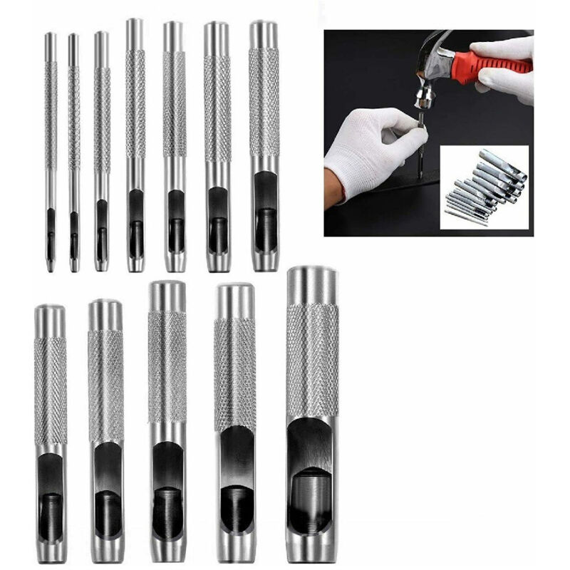 foto del prodotto trade shop traesio set 12 fustelle punzoni in acciaio per cuoio lamiere stoffa pelle legno 3 19 mm 