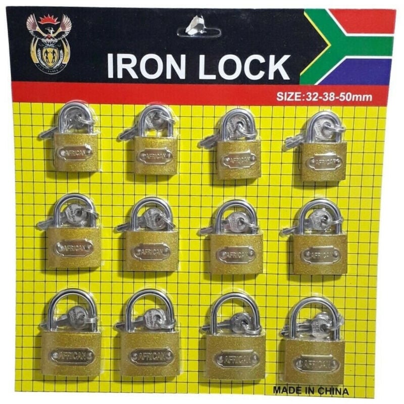 foto del prodotto trade shop traesio - set 12 lucchetti ad arco 32mm 38mm 50mm con 3 chiavi per armadietto valigia -