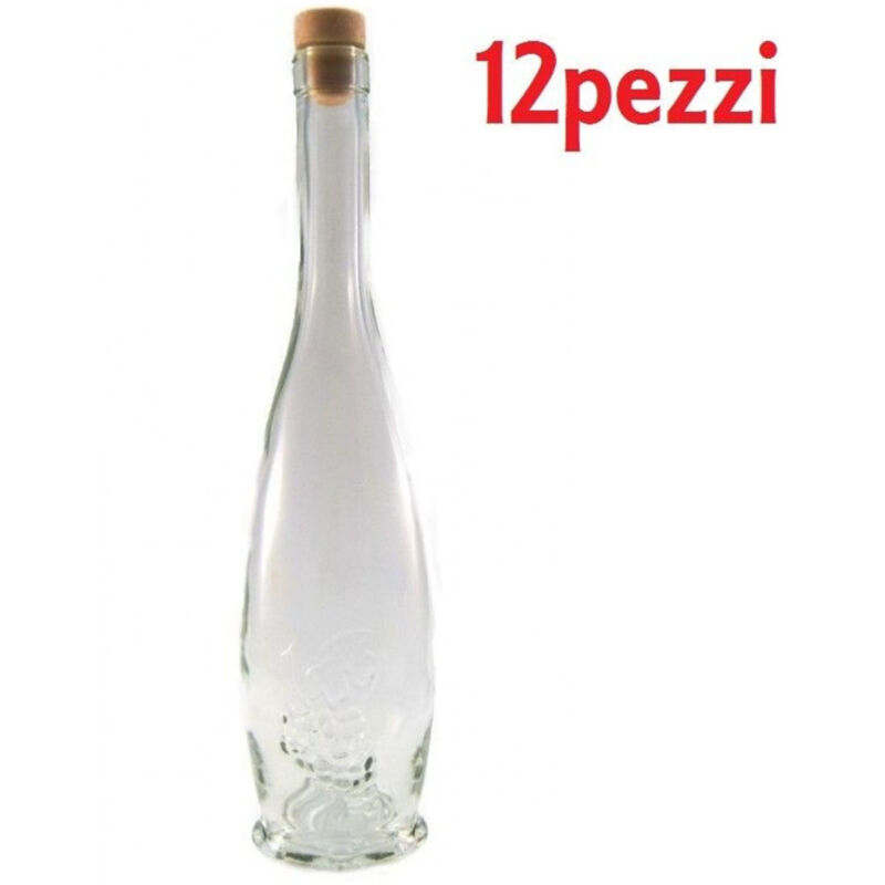 foto del prodotto trade shop traesio set 12 pezzi bottiglie bottigline vetro trasparente goccia con tappo 500cc 
