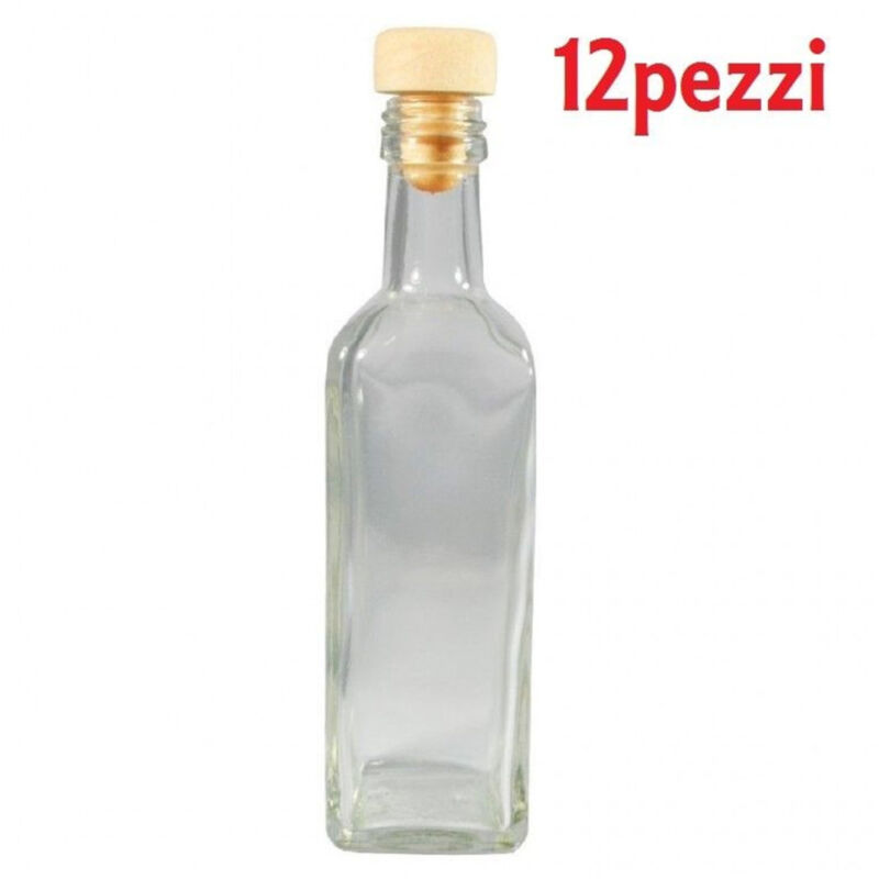 foto del prodotto trade shop traesio set 12 pezzi bottiglie bottigline vetro trasparente mary con tappo 250cc 