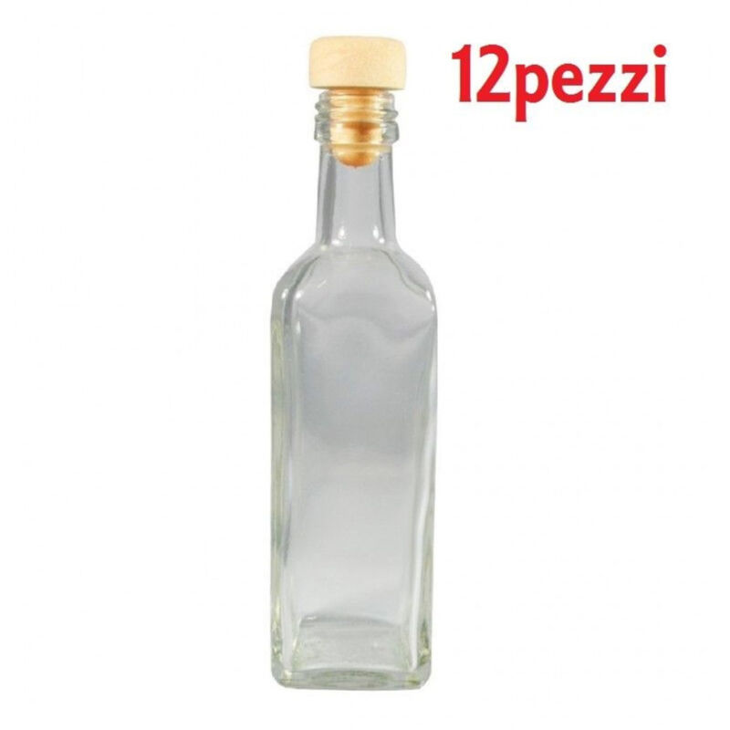 foto del prodotto trade shop traesio set 12 pezzi bottiglie bottigline vetro trasparente mary con tappo 60cc 
