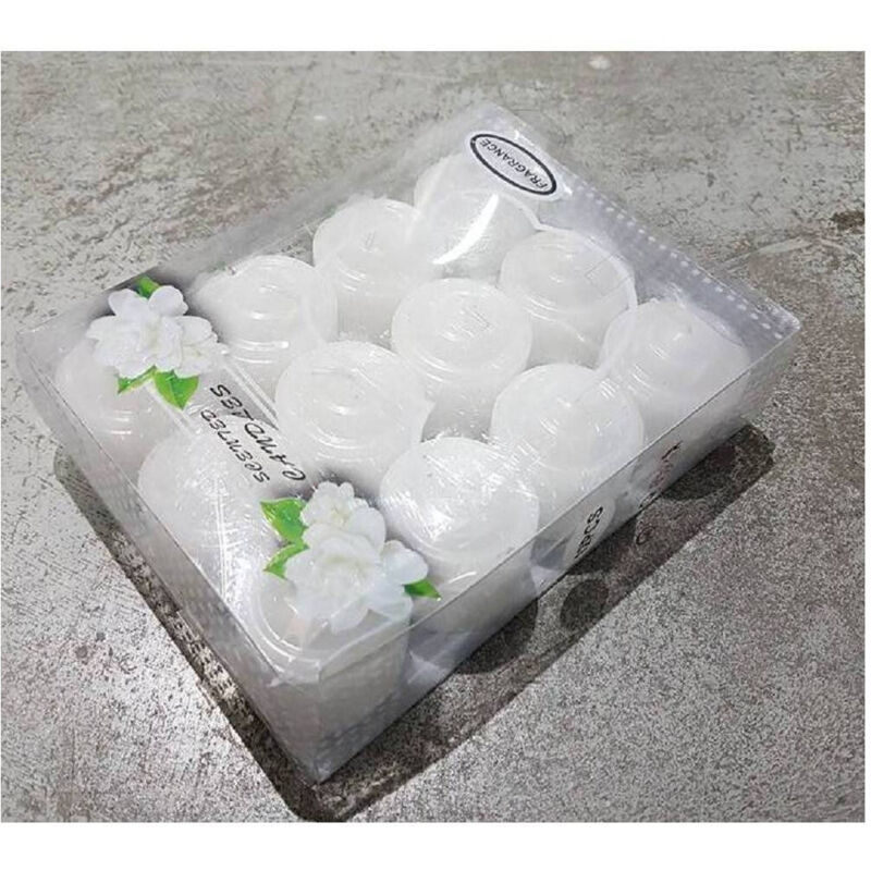 foto del prodotto trade shop traesio set 12 pezzi candele profumate gelsomino bianche decorazione votive 23gr 