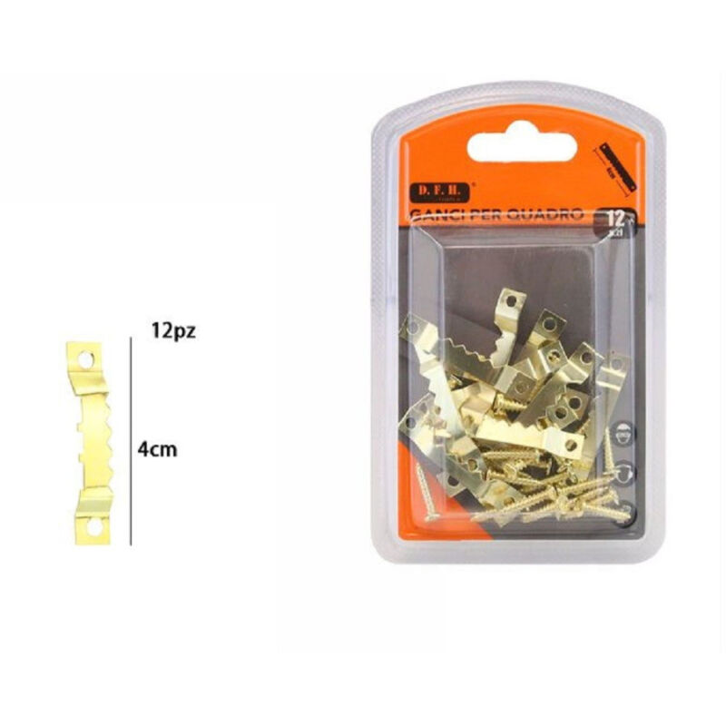 foto del prodotto trade shop traesio set 12 pezzi ganci dorati per quadri quadro cornici appendere parete 4 cm 07516 