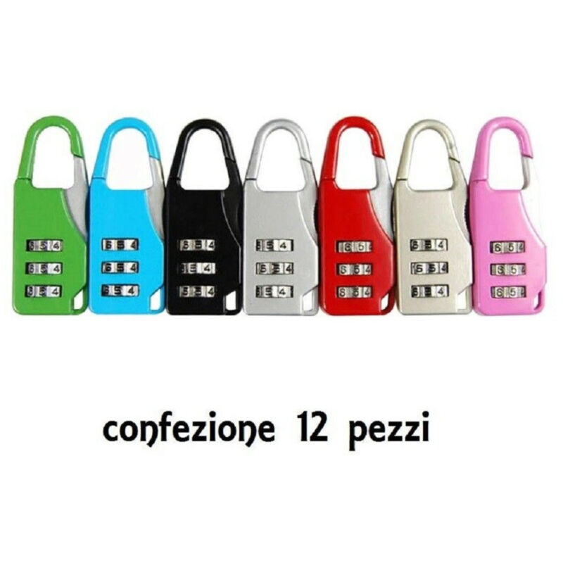 foto del prodotto trade shop traesio set 12 pezzi lucchetto a combinazione resettabile 3 cifre valigia bagaglio 