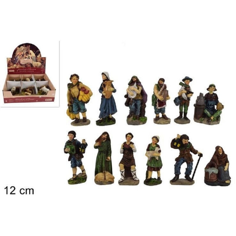 foto del prodotto trade shop traesio set 12 pezzi pastori statuine altezza 12 cm presepe assortiti presepio di natale 