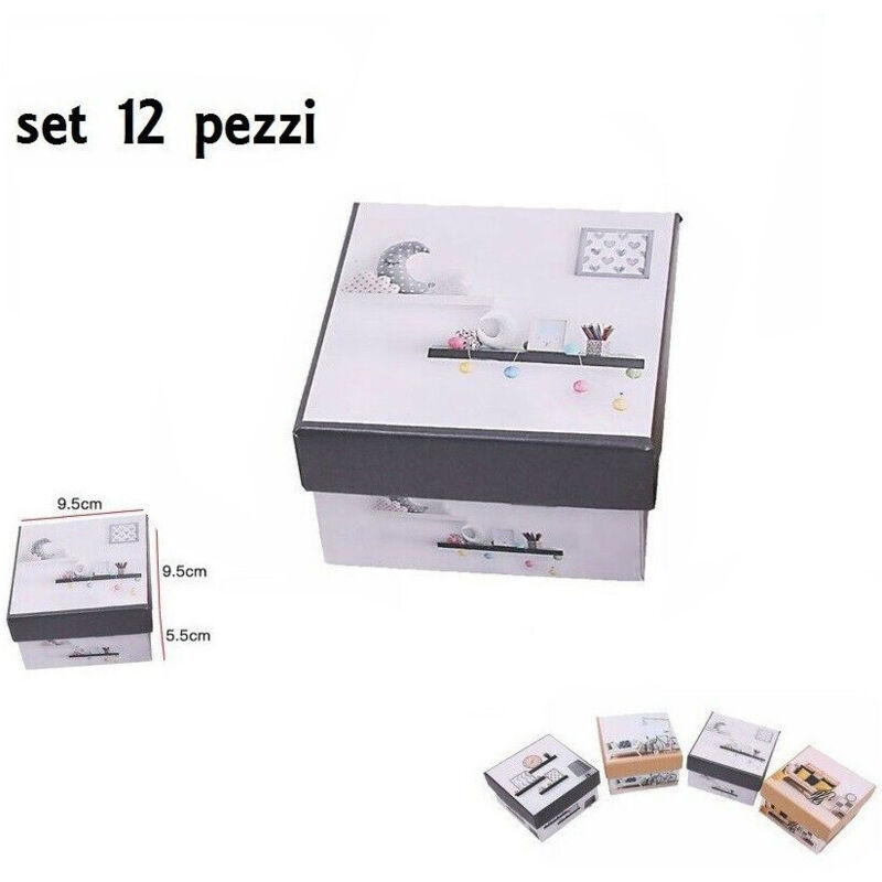 foto del prodotto trade shop traesio set 12 pezzi scatola box confezione regalo quadrate fantasia 9.5x9.5x5.5cm 