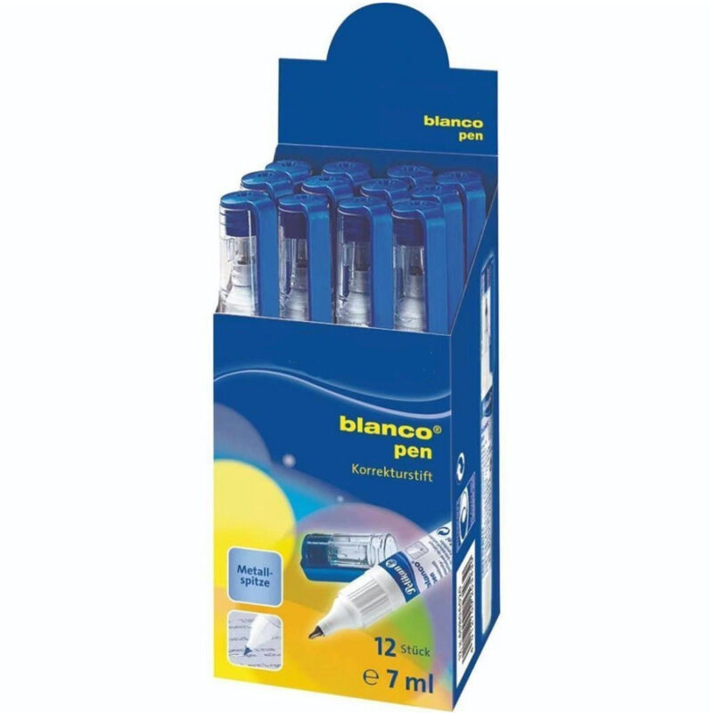 foto del prodotto trade shop traesio set 12 pz correttore blanco 7ml bianco penna bianchetto punta in metallo ufficio 