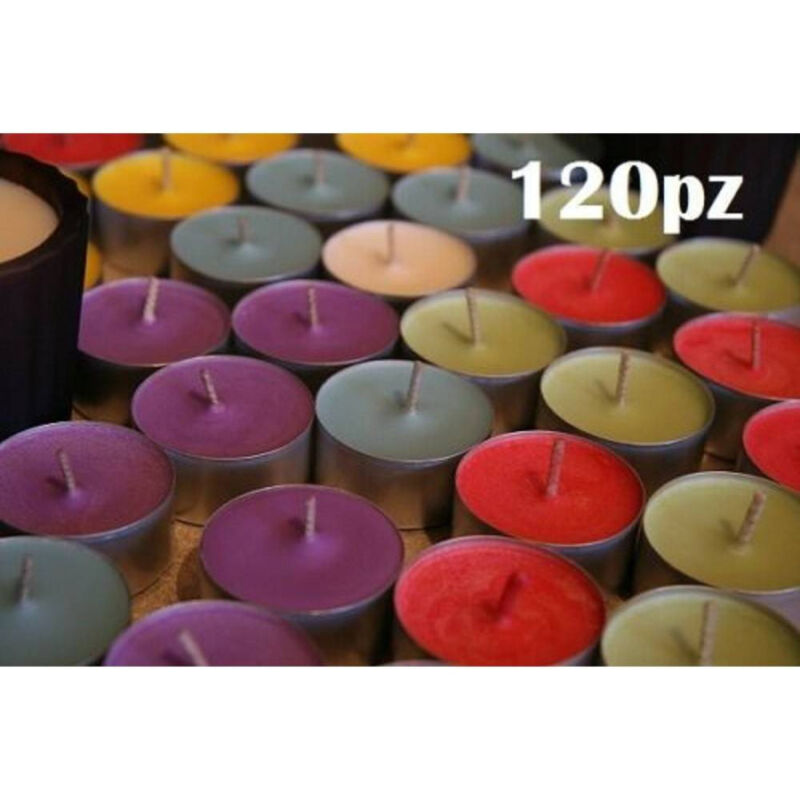 foto del prodotto trade shop traesio set 120 pezzi candele colorate assortite profumate fragranza tealight lumini 