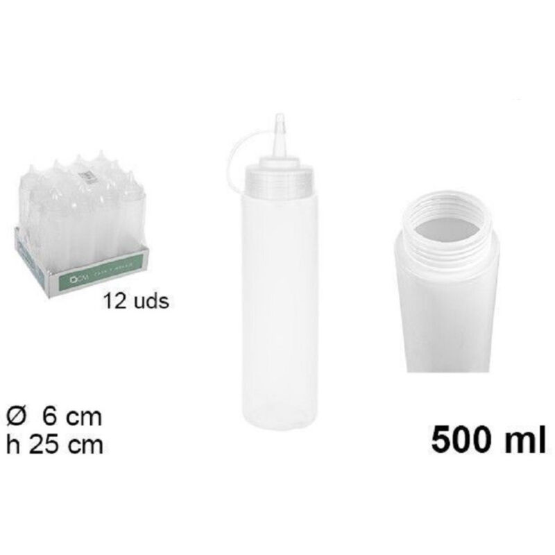 foto del prodotto trade shop traesio set 12pz bottiglie dosatore plastica beccuccio per salse condimenti 500ml 102785 