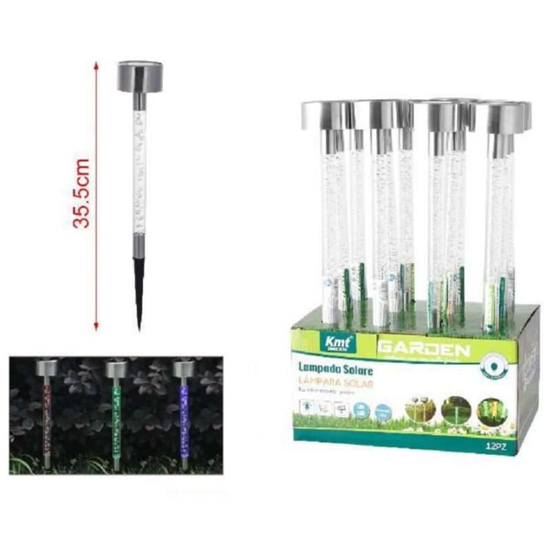 foto del prodotto trade shop traesio set 12pz lampada solare 35.5cm con picchetto bolle colorate led giardino 2003021 