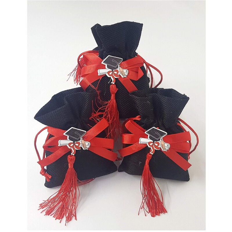 foto del prodotto trade shop traesio set 12pz sacchetto nero laurea juta 10x12cm bomboniera bomboniere porta confetti 