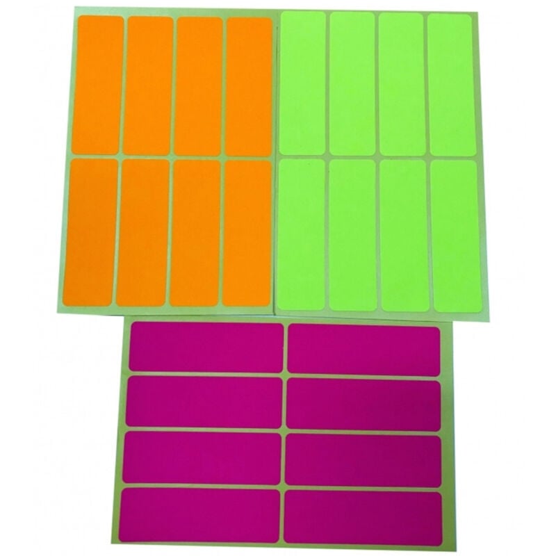 foto del prodotto trade shop traesio set 144 etichetta etichette autoadesive 2.4x7.5cm fluo fucsia giallo arancio 