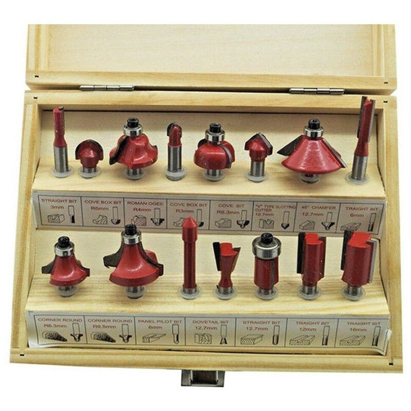 foto del prodotto trade shop traesio set 15 frese fresa per legno per scanalare rifilare sanalature fresatrice 6.35mm 