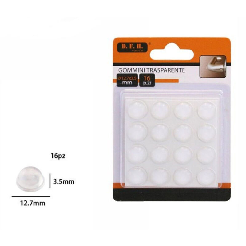 foto del prodotto trade shop traesio set 16 gommini adesivi protezione pavimenti trasparenti rotondi 12.7x3.5mm 66096 