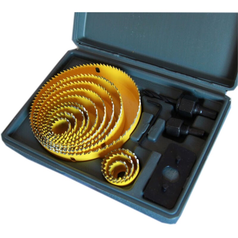 foto del prodotto trade shop traesio set 16 pz frese legno frese a tazza per trapano supporto 2 attacchi 12 frese 
