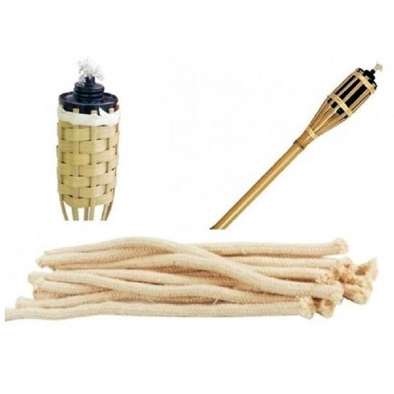 foto del prodotto trade shop traesio set 16pz stoppini 18cm ricambi corda candela lampada torce olio filo intrecciato 