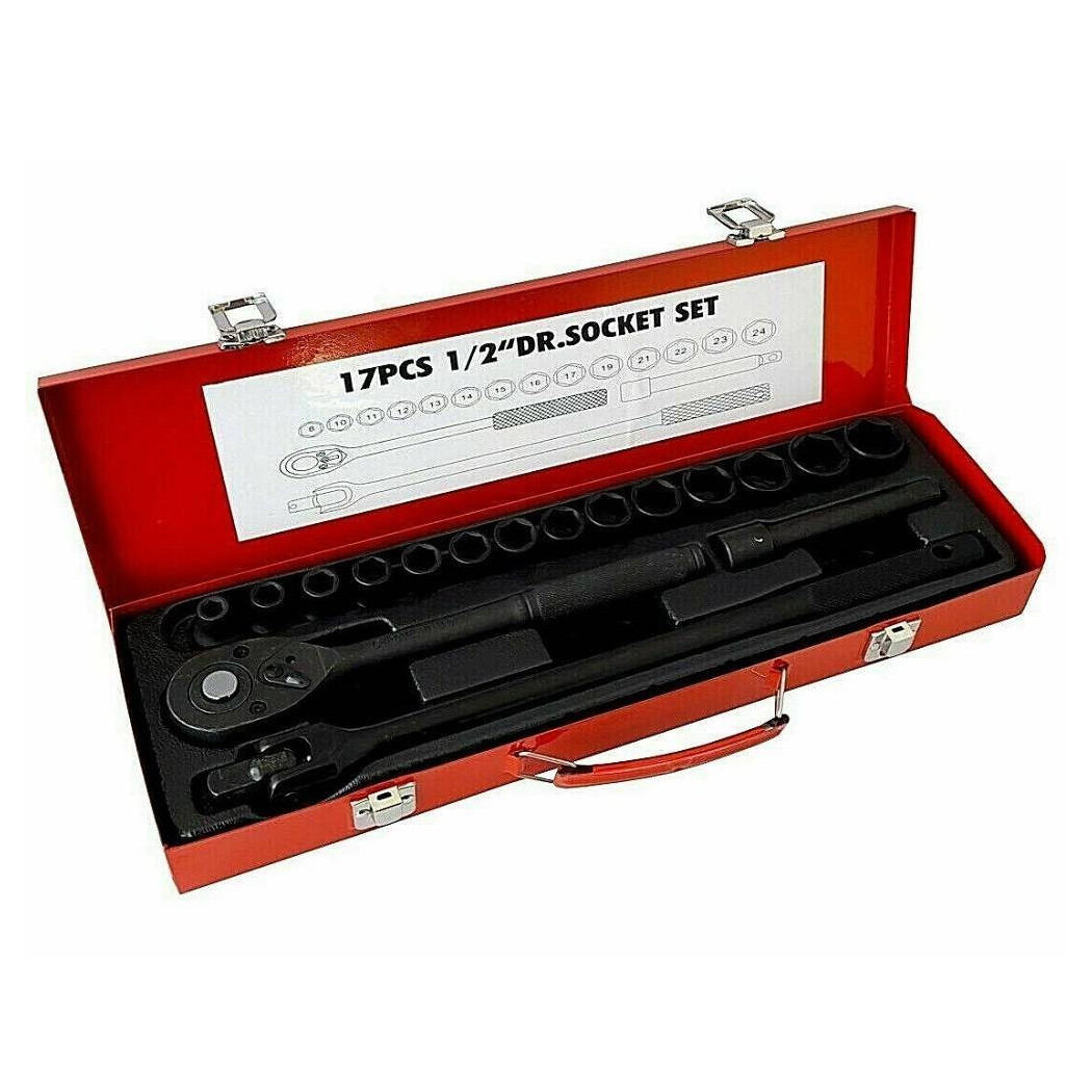 foto del prodotto trade shop traesio set 17 pz bussole esagonali 1 2 da 8 a 24mm con cricchetto prolunga mr70795 
