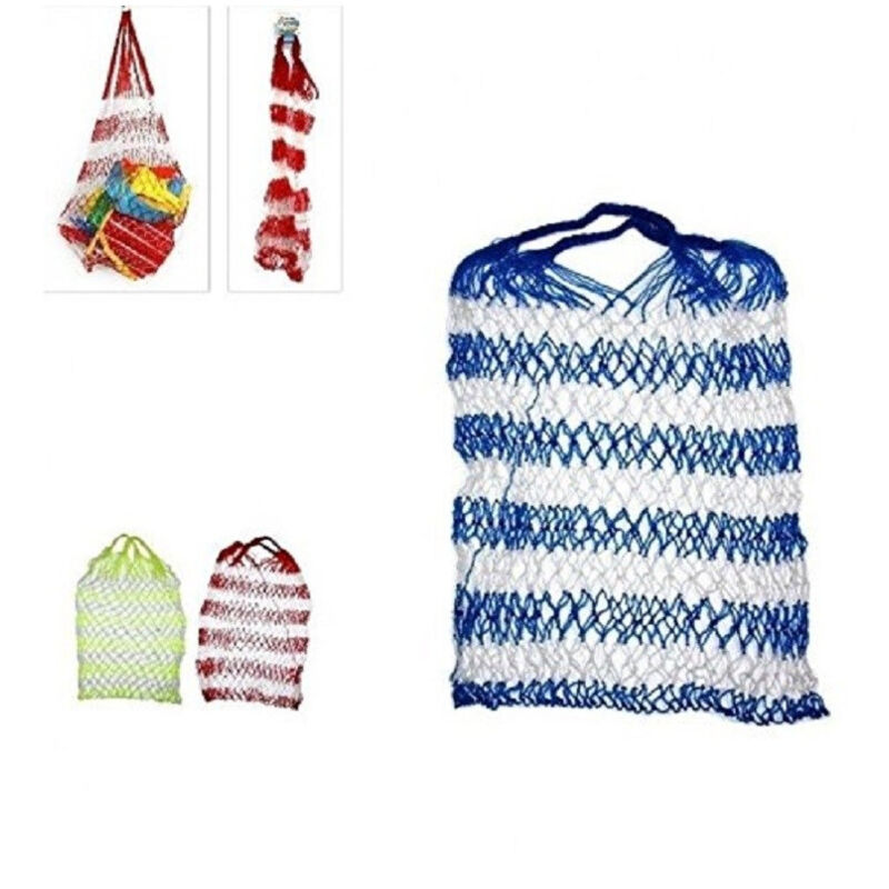 foto del prodotto trade shop traesio set 2 borsa a rete plastica mare spiaggia portatutto 80cm maniglia porta oggetti 