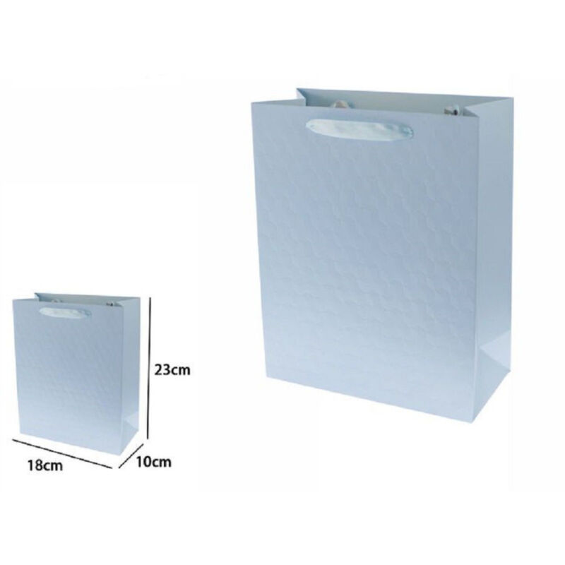 foto del prodotto trade shop traesio set 2 borse buste regalo shopper azzurra goffrata manico tessuto 23x18x10cm 69926 