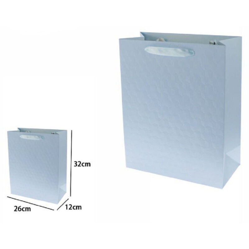 foto del prodotto trade shop traesio set 2 borse buste regalo shopper azzurra goffrata manico tessuto 32x26x12cm 69927 