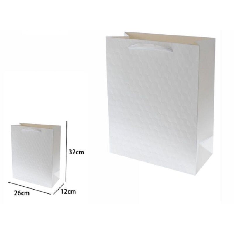 foto del prodotto trade shop traesio set 2 borse buste regalo shopper bianca goffrata manico tessuto 32x26x12cm 69924 