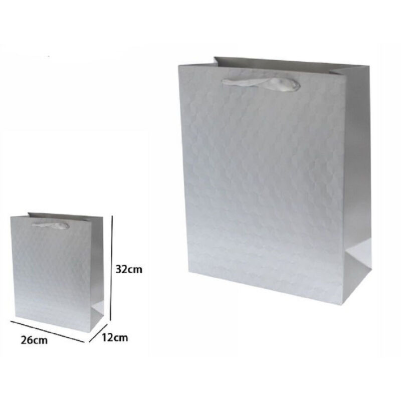 foto del prodotto trade shop traesio set 2 borse buste regalo shopper grigia goffrata manico tessuto 32x26x12cm 69933 