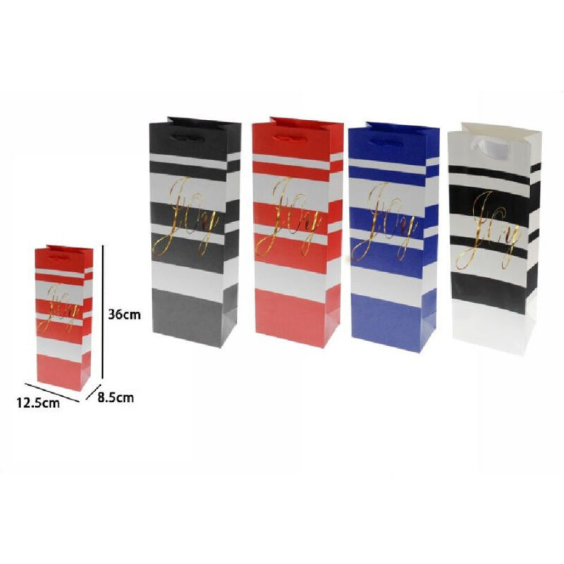 foto del prodotto trade shop traesio set 2 buste da regalo 36x12.5x8.5cm sacchetto vino bottiglie scritta joy 69961 
