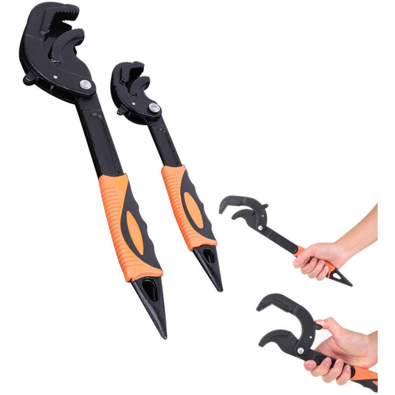 foto del prodotto trade shop traesio set 2 chiavi a tubo levoce regolabili multifuonzioni professionali 260mm 380mm 
