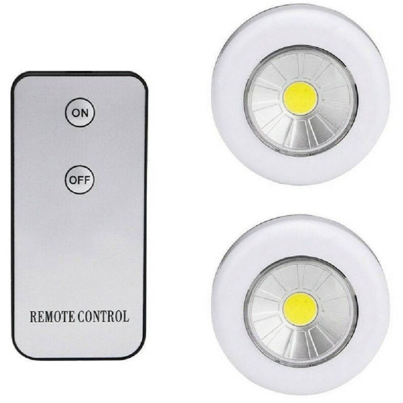 foto del prodotto trade shop traesio set 2 faretti cob controllo remoto luce a led lampada armadio con telecomando 