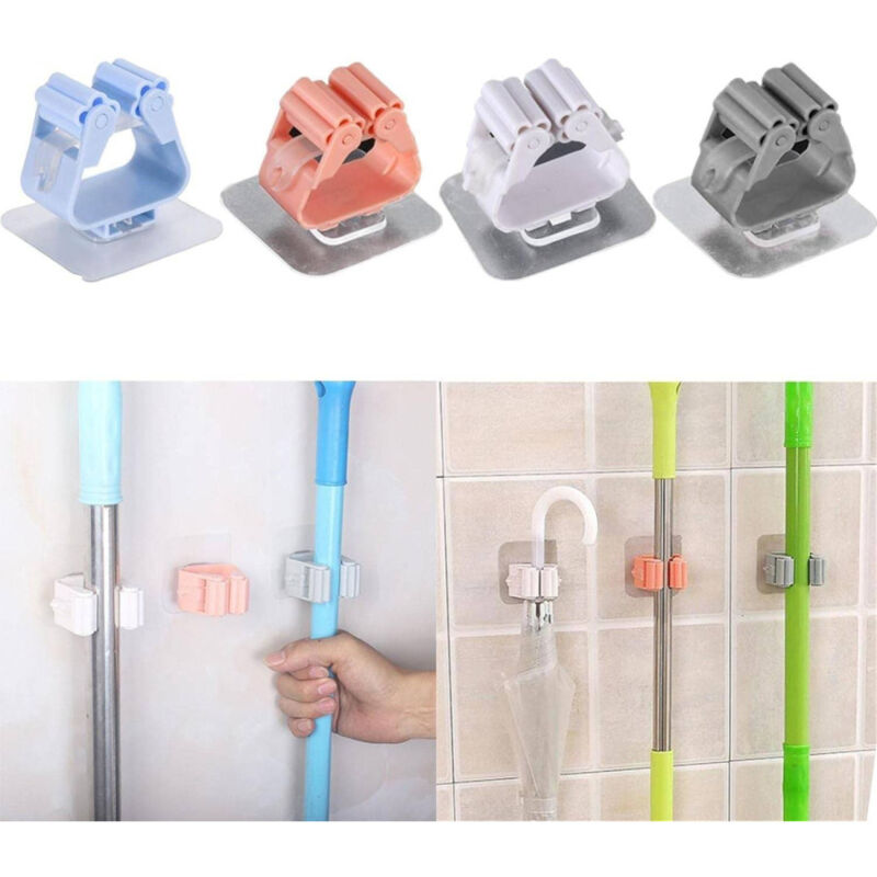 foto del prodotto trade shop traesio set 2 ganci porta scopa mop supporto adesivo resistente appendino bagno cucina 