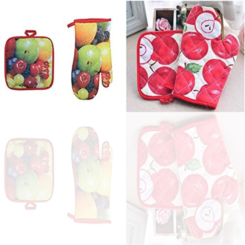 foto del prodotto trade shop traesio set 2 guanti guanto da forno 2 presine da cucina in cotone fornetto teglie 