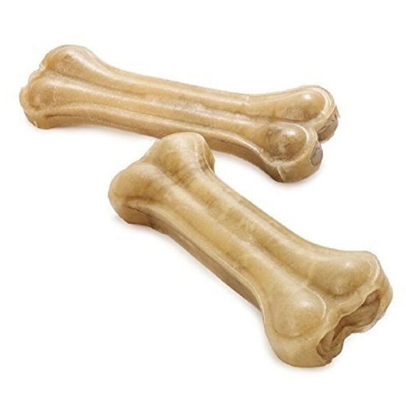 foto del prodotto trade shop traesio set 2 ossi pressati da masticare 20cm in pelle bovina grezza per dentatura cane 