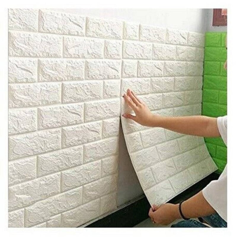 foto del prodotto trade shop traesio - set 2 pannelli muro 3d adesivo parete piastrelle mattonelle bianco pannello 62684 -