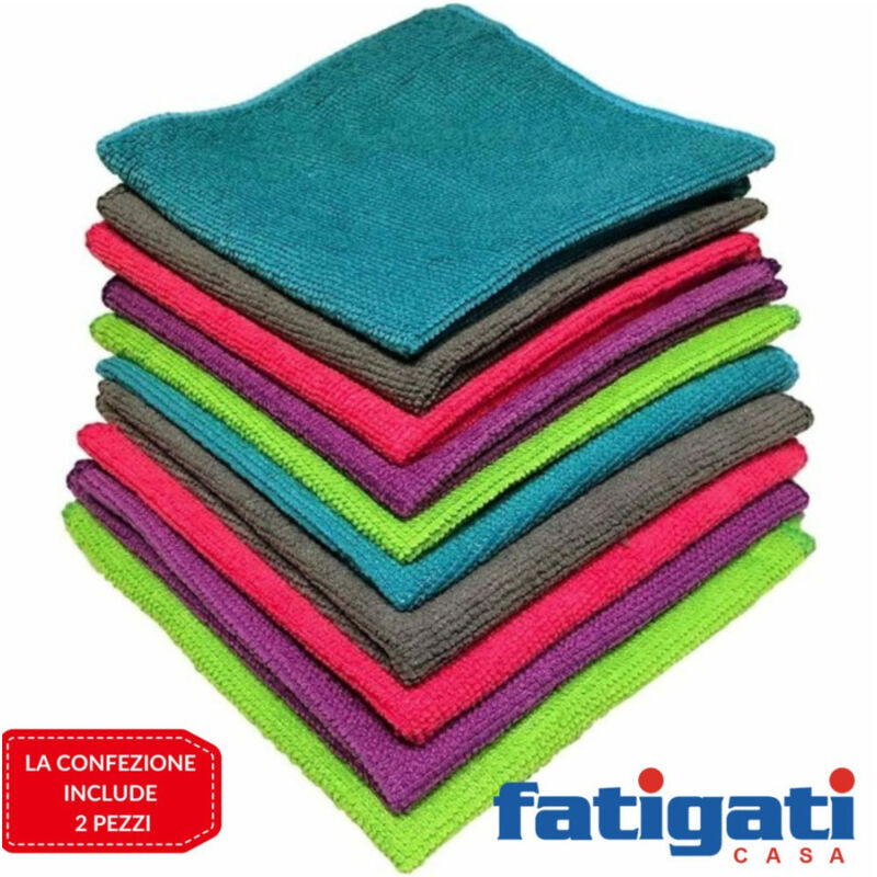 foto del prodotto trade shop traesio set 2 panni in microfibra fatigati multiuso strofinacci colori assortiti 33x33cm 