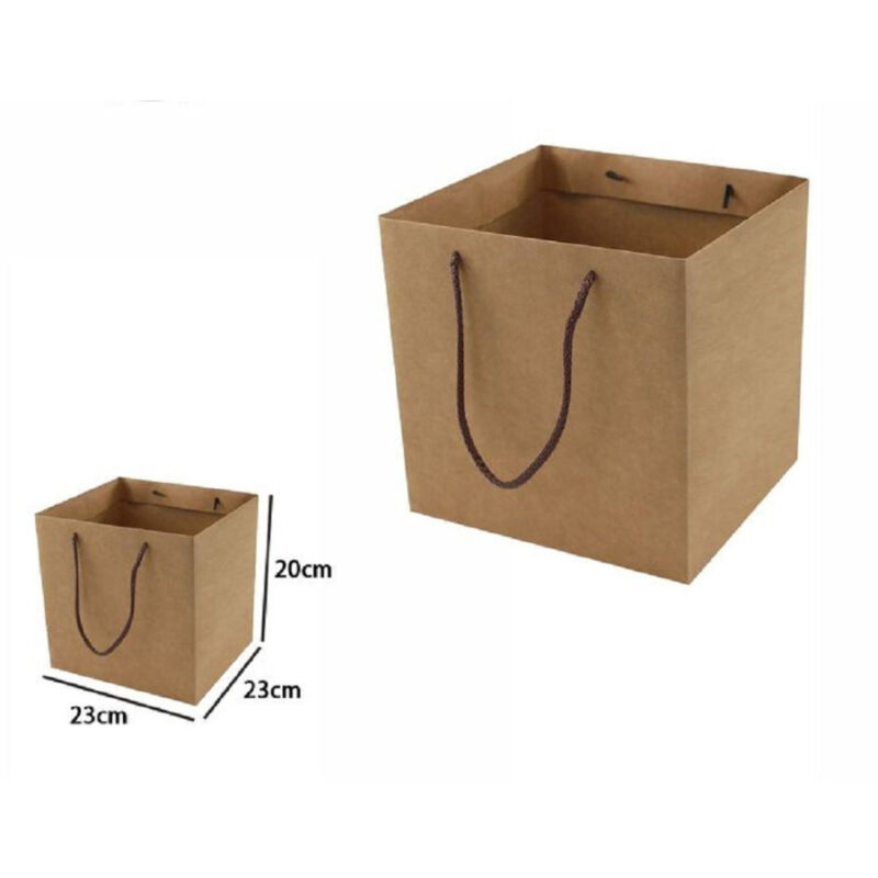 foto del prodotto trade shop traesio set 2 pezzi buste busta borsa da regalo marrone 23x23x20cm manici in corda 69250 
