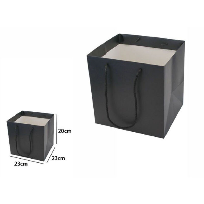foto del prodotto trade shop traesio set 2 pezzi buste busta borsa da regalo nera 23x23x20 cm manici in corda 69242 
