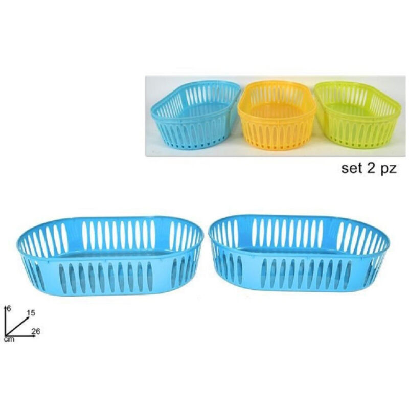 foto del prodotto trade shop traesio set 2 pezzi cesta cesto cestino ovale in plastica multiuso porta tutto colorato 