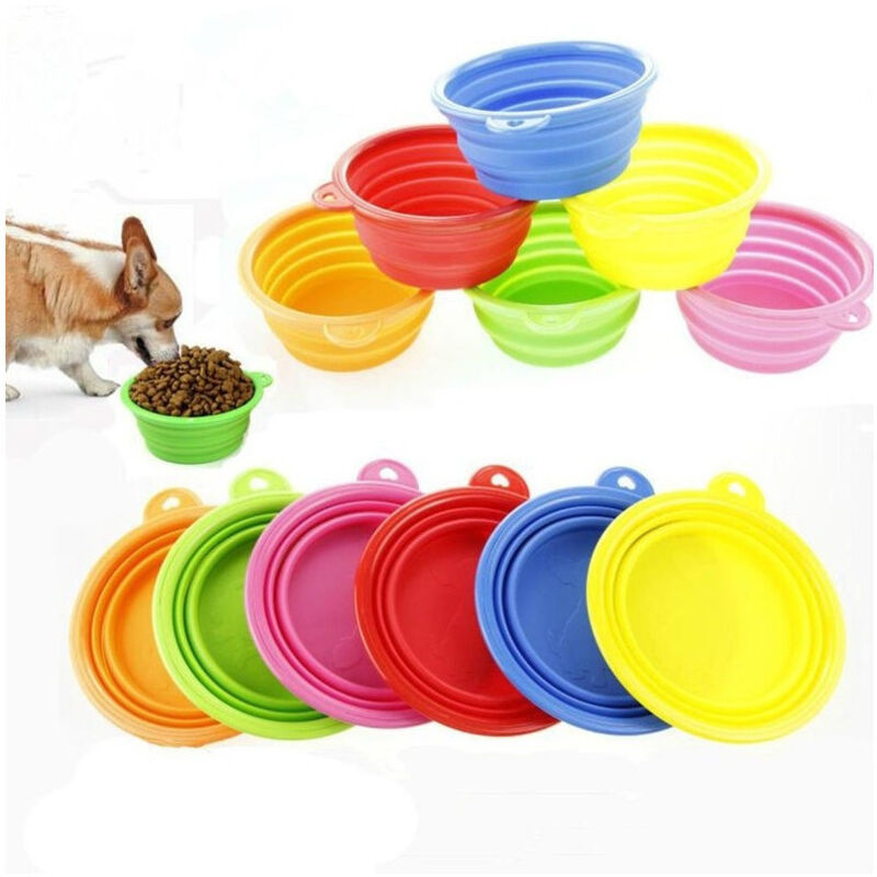 foto del prodotto trade shop traesio set 2 pezzi ciotole pieghevole in silicone da viaggio scodella per cani gatti animali 