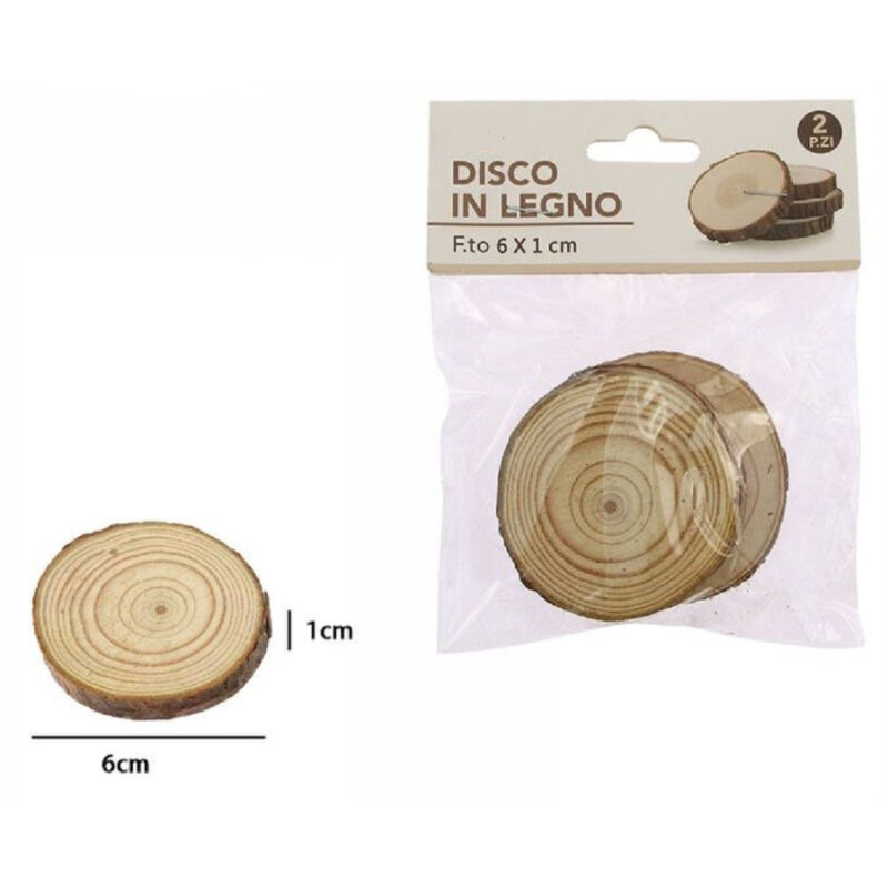 foto del prodotto trade shop traesio set 2 pezzi dischi disco di legno decorativo per ornamento 6x1 cm rotondo 72107 