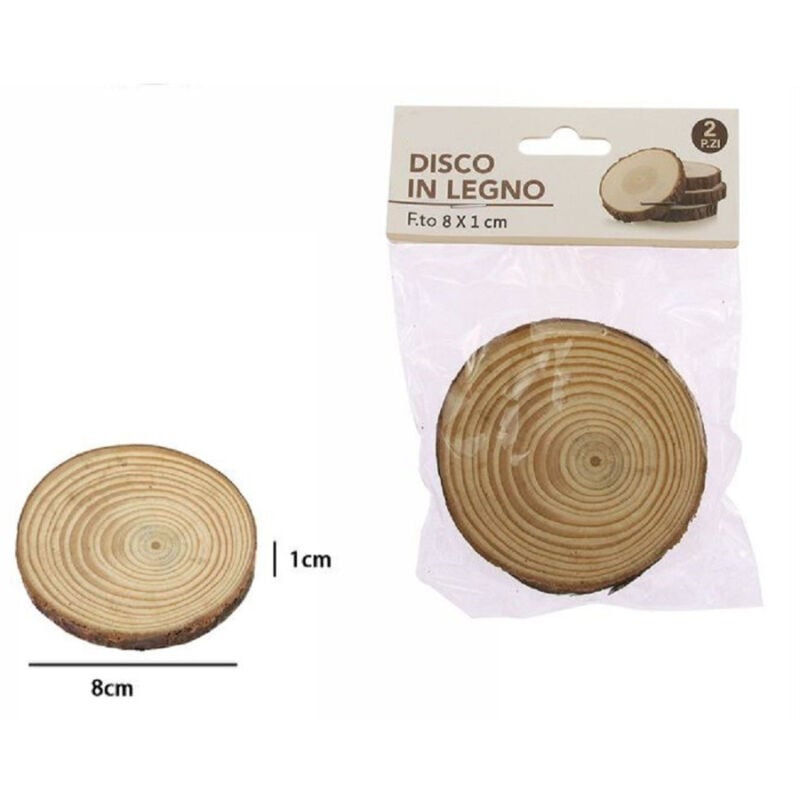 foto del prodotto trade shop traesio set 2 pezzi dischi disco di legno decorativo per ornamento 8x1 cm rotondo 72108 