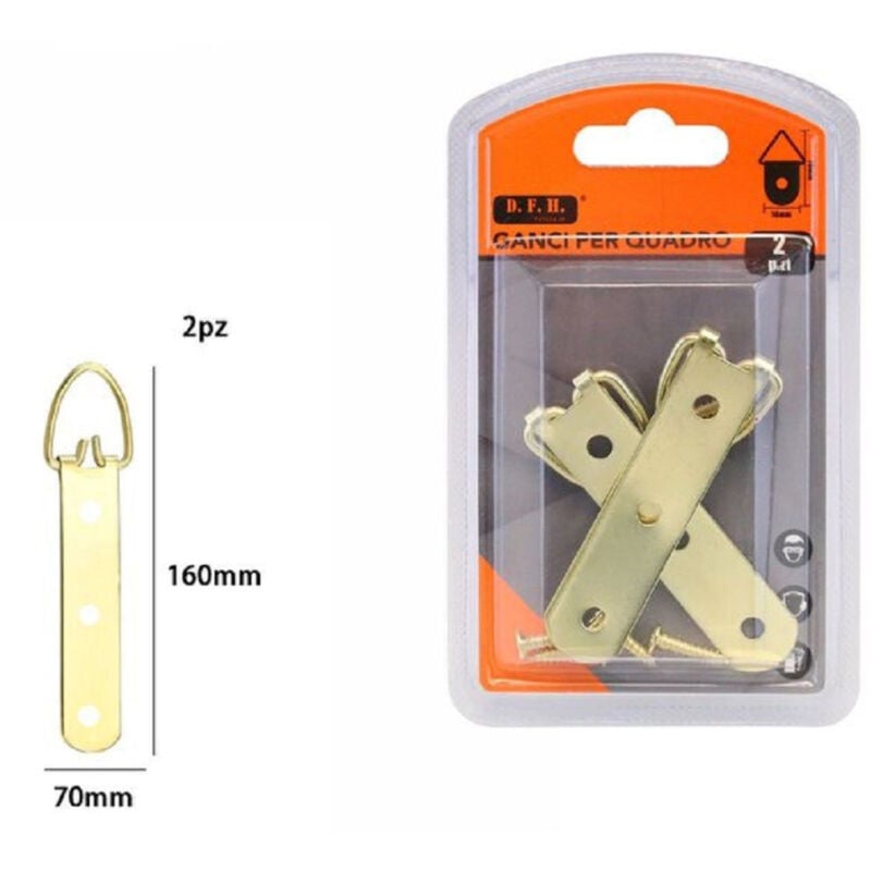 foto del prodotto trade shop traesio set 2 pezzi ganci dorati per quadri cornici appendere parete 70 x 160 mm 07515 