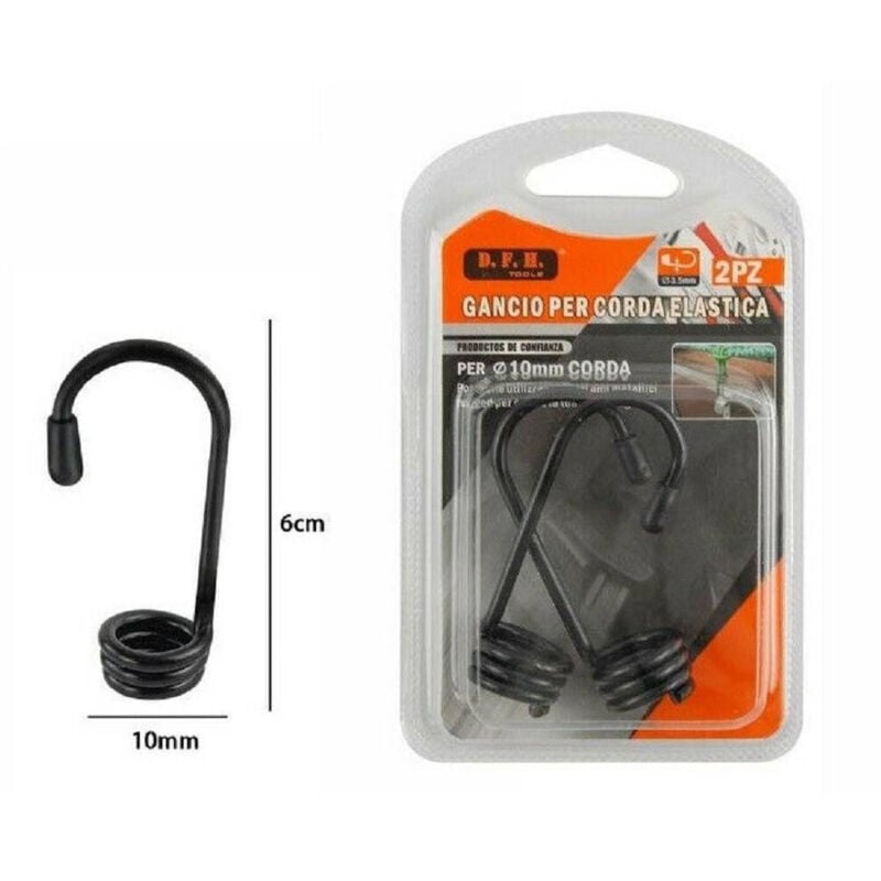 foto del prodotto trade shop traesio - set 2 pezzi gancio per corda elastica 10 x 6mm ganci corde imbracatura auto bici -