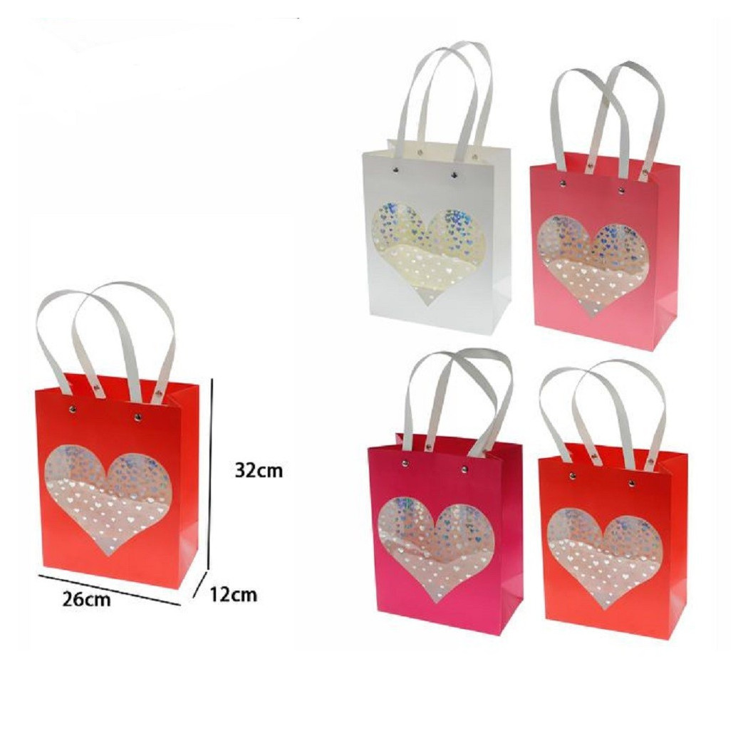 foto del prodotto trade shop traesio set 2 pz buste borsa da regalo sacchetti con cuore 32x26x12cm 69936 vari colori 