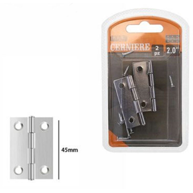 foto del prodotto trade shop traesio set 2 pz cerniere per porte mobili armadi sportelli ante 45 mm silver viti 69032 