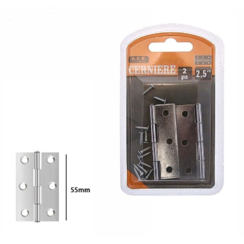 foto del prodotto trade shop traesio set 2 pz cerniere per porte mobili armadi sportelli ante 55 mm silver viti 69033 