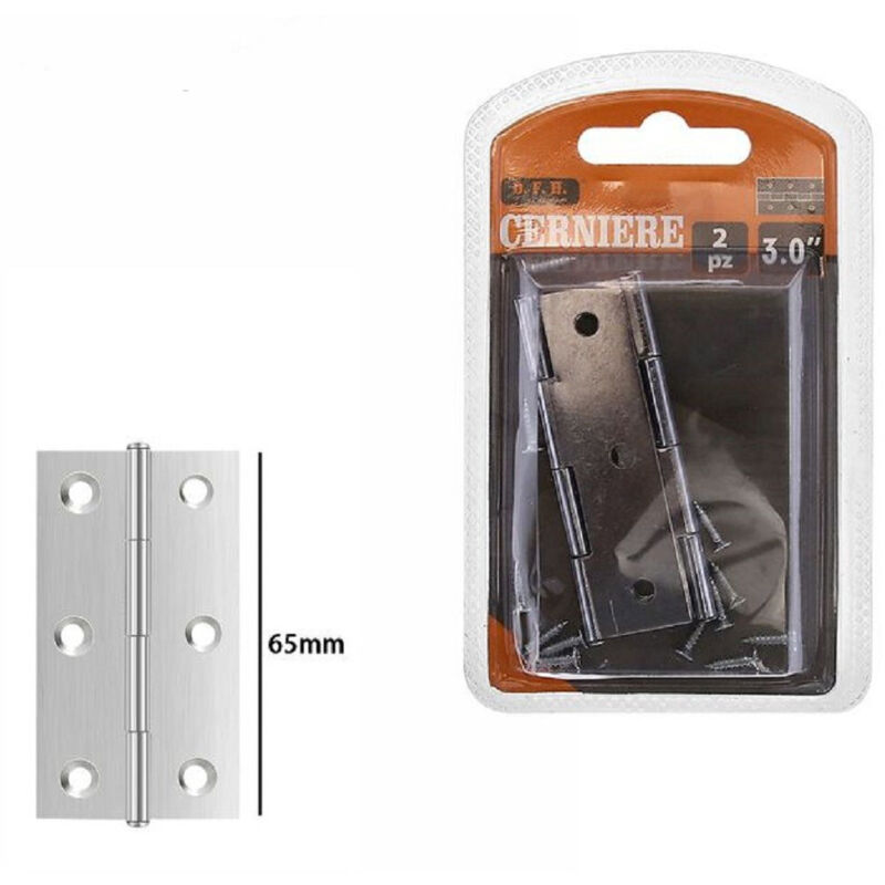 foto del prodotto trade shop traesio set 2 pz cerniere per porte mobili armadi sportelli ante 65 mm silver viti 69034 