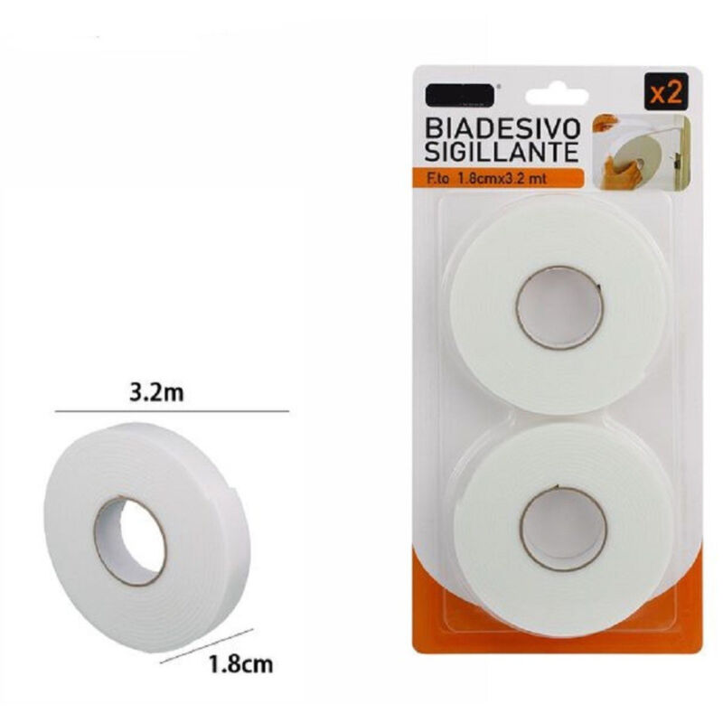 foto del prodotto trade shop traesio set 2 pz rotolo nastro biadesivo sigillante bianco 1.8 cm x 3.2 mt sigilla 69829 