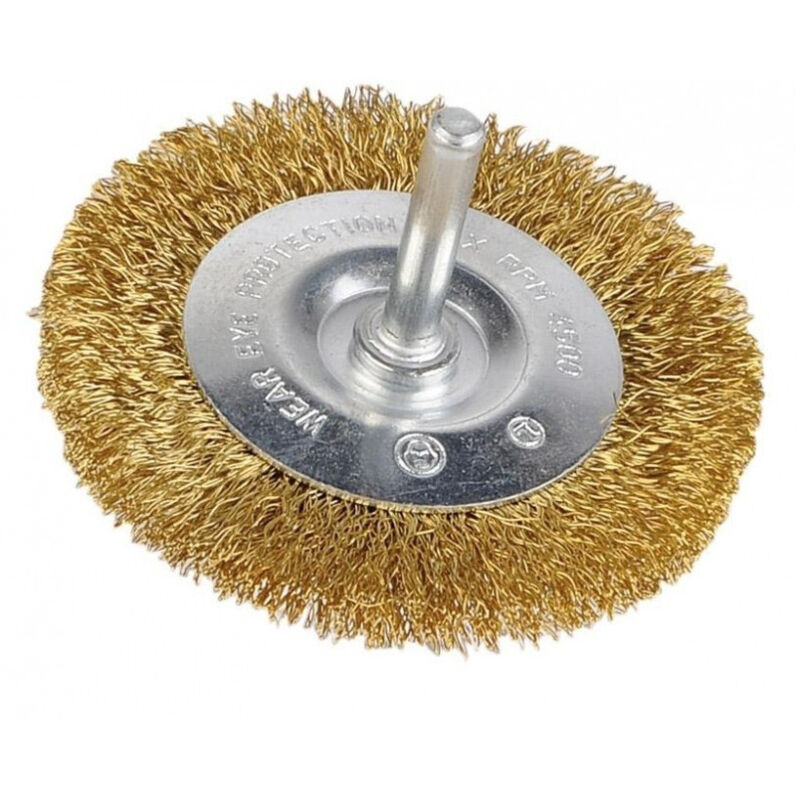 foto del prodotto trade shop traesio set 2 pz. spazzole in acciaio 3 75mm punte per trapano da smerigliatura spazzole circolare filo ottonato 